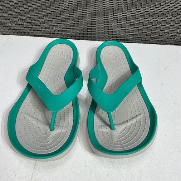 Crocs Casual Slip On Flip Flop Sandal Women's Size 11W Teal Green - Picture 2 of 8